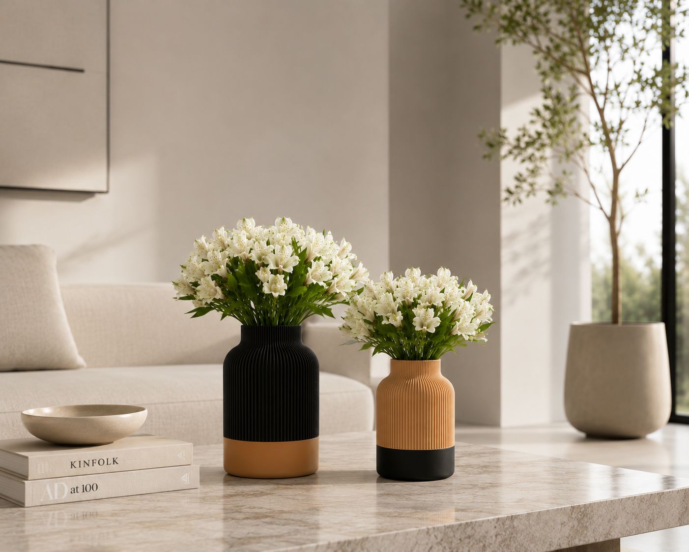 Ribbed Vase Set | Modern Minimalist Scandinavian Home Decor (3D Printed)