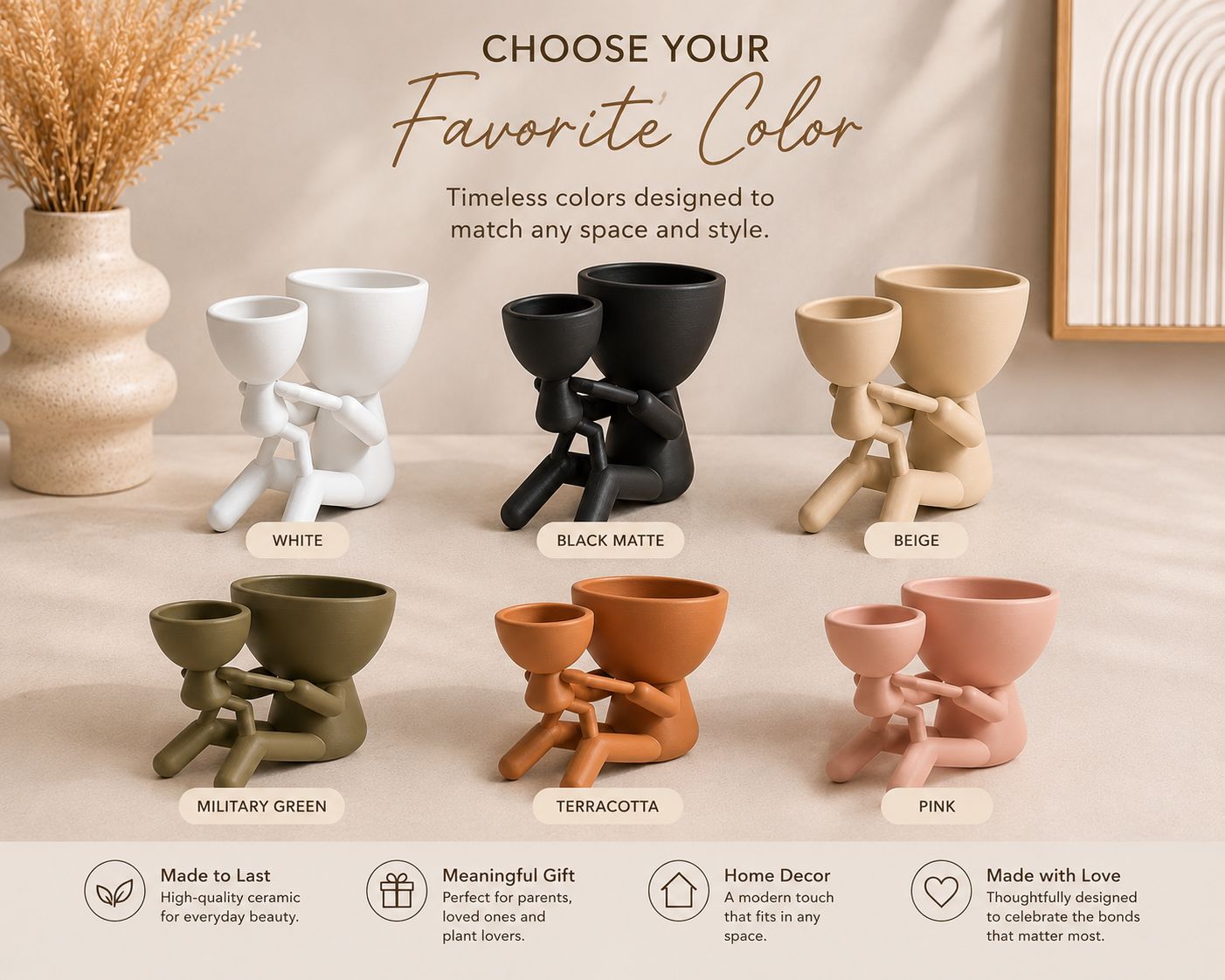 Parent Child Planter Set | Modern Minimalist Succulent Pot, Family Decor