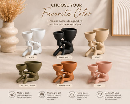Parent Child Planter Set | Modern Minimalist Succulent Pot, Family Decor