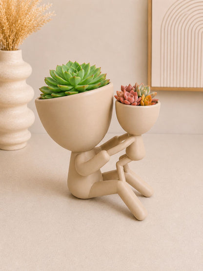 Parent Child Planter Set | Modern Minimalist Succulent Pot, Family Decor
