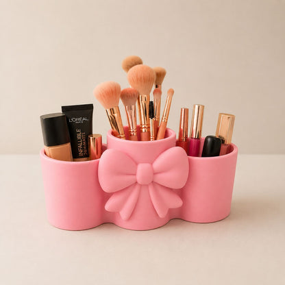3D Printed Bow Makeup Organizer | Pink Vanity, Desk, Bathroom Storage Holder