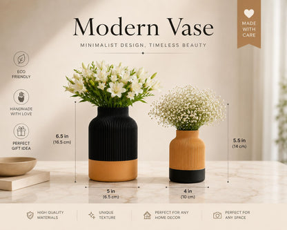 Ribbed Vase Set | Modern Minimalist Scandinavian Home Decor (3D Printed)