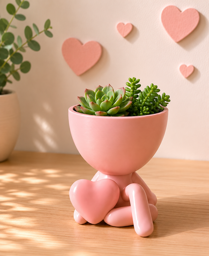 Heart Hug Planter | 3D Printed Succulent Pot, Modern Home Decor