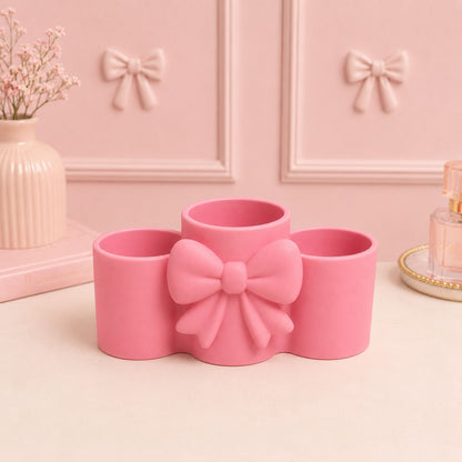 3D Printed Bow Makeup Organizer | Pink Vanity, Desk, Bathroom Storage Holder