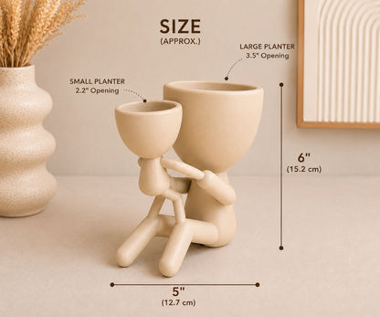Parent Child Planter Set | Modern Minimalist Succulent Pot, Family Decor