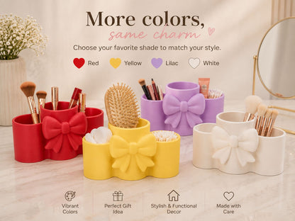 3D Printed Bow Makeup Organizer | Pink Vanity, Desk, Bathroom Storage Holder