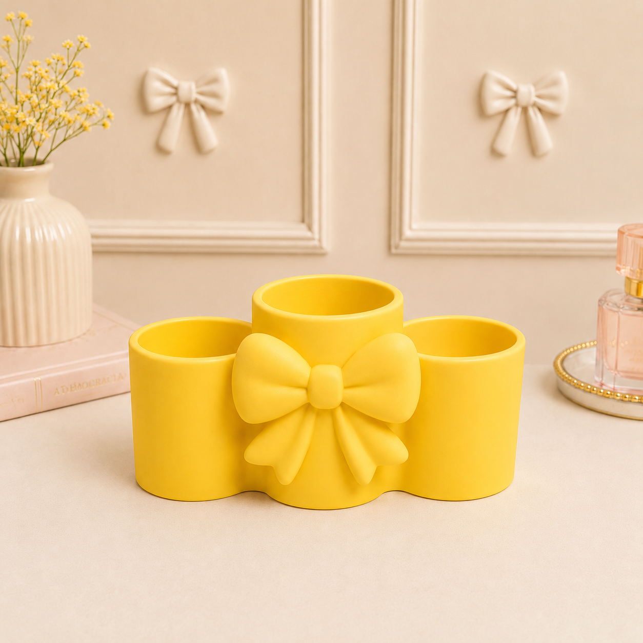 3D Printed Bow Makeup Organizer | Pink Vanity, Desk, Bathroom Storage Holder