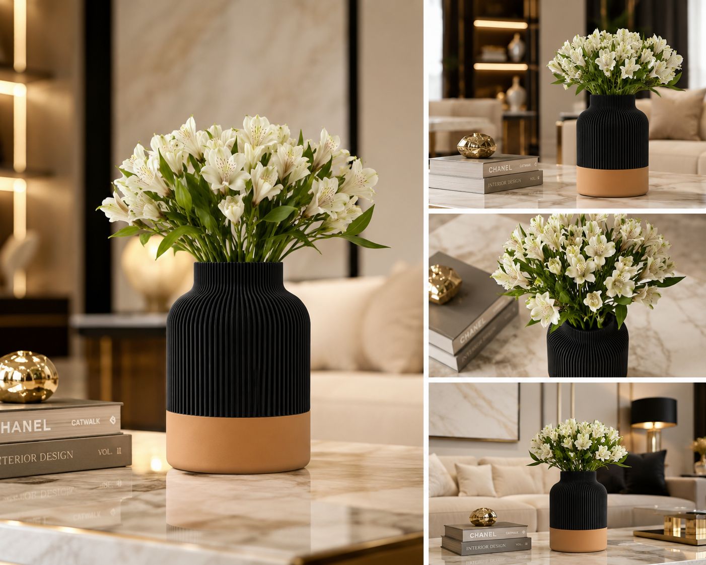 Ribbed Vase Set | Modern Minimalist Scandinavian Home Decor (3D Printed)