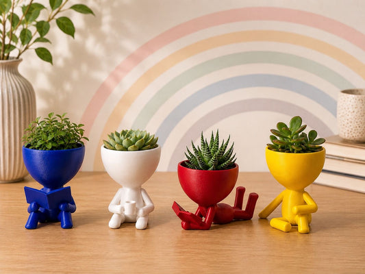 Character Planters | Modern Succulent Pots, Rainbow Home Decor, 3D Printed Figurines