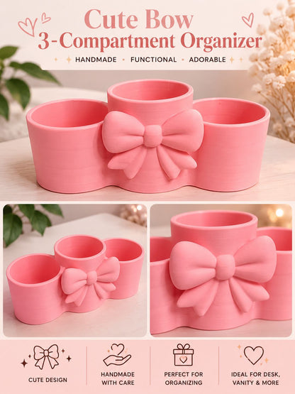 3D Printed Bow Makeup Organizer | Pink Vanity, Desk, Bathroom Storage Holder