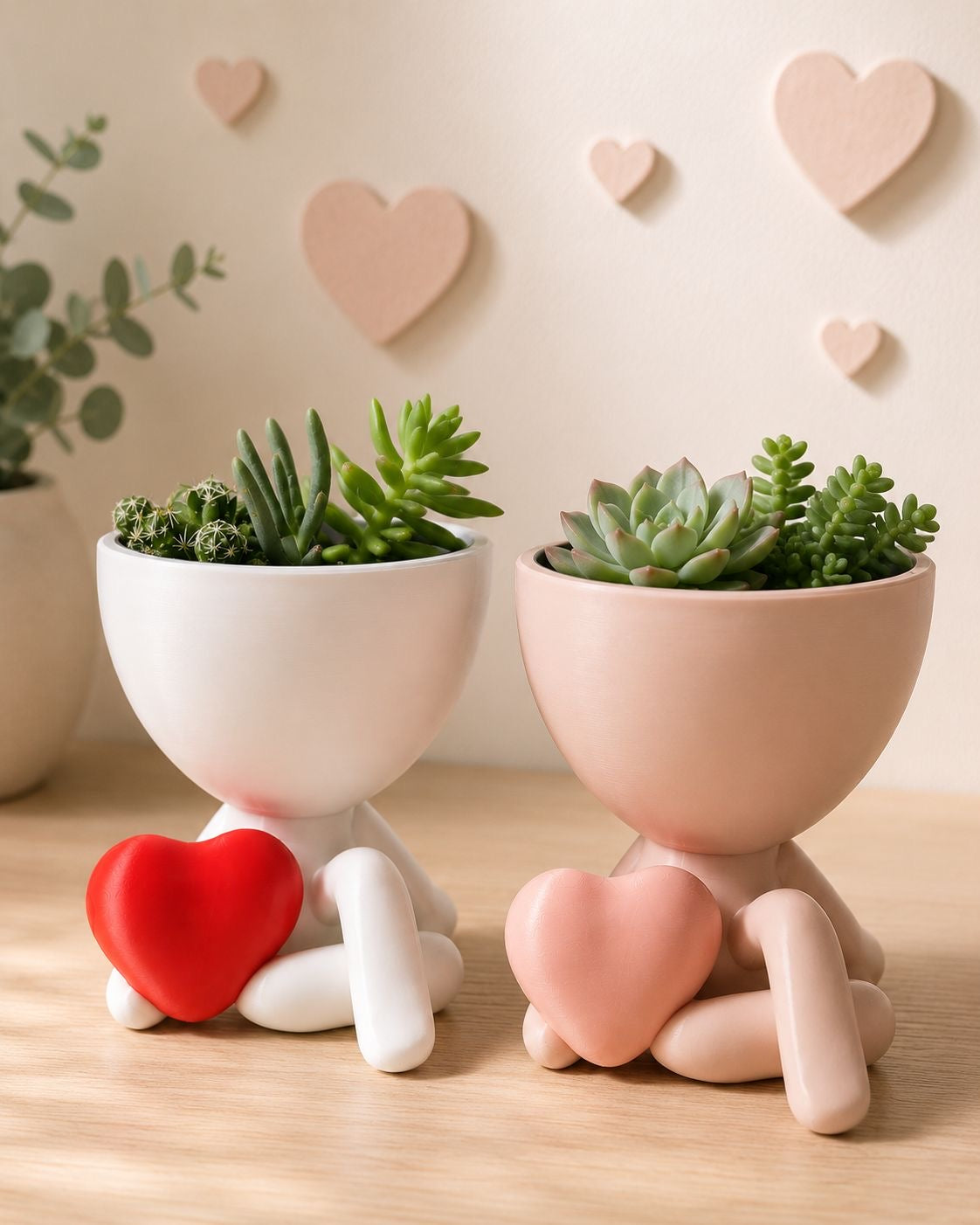 Heart Hug Planter | 3D Printed Succulent Pot, Modern Home Decor